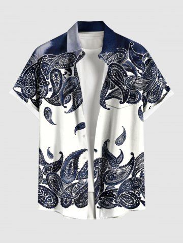 Plus Size Paisley Tie Dye Print Hawaii Button Pocket Shirt For Men - MIDNIGHT BLUE - 5XL