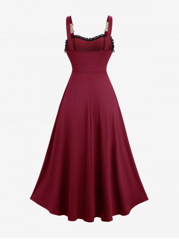 Plus Size Gothic Spider Web Flocking Mesh Lace Trim Asymmetrical Ruffles Hem Tank Dress