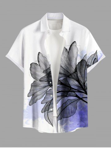 Plus Size Leaf Watercolor Ombre Print Hawaii Button Pocket Shirt For Men - WHITE - 2XL