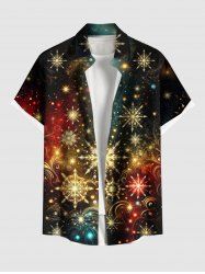 Chemise de Noël grande taille à boutons et poches pour homme, motif flocon de neige, galaxie et paillettes, imprimé 3D - Noir XL