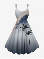 Plus Size Coconut Tree Cloud Ombre Print Hawaii Tank Dress -  
