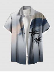 Plus Size Coconut Tree Cloud Ombre Print Buttons Pocket Hawaii Shirt For Men -  