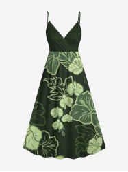 Plus Size Hibiscus Flowers Leaf Print Surplice Hawaii Cami Dress -  