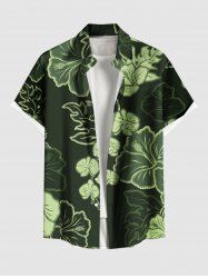 Plus Size Hibiscus Flowers Leaf Print Buttons Pocket Hawaii Shirt For Men -  