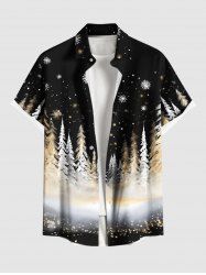 Plus Size Christmas Tree Snowflake Print Buttons Pocket Shirt For Men -  