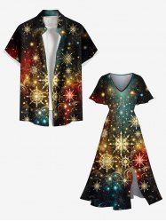 Tenue de Noël à imprimé 3D flocons de neige et galaxie pailletés, grande taille, assortie pour couples - Noir 