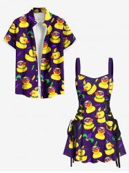 Ducks Clawn's Hat Feather Print Plus Size Matching Hawaii Beach Outfit For Couples -  