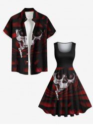 Tie Dye Ombre Skull Print Plus Size Matching Outfit For Couples -  