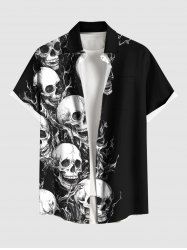 Plus Size Halloween Skulls Print Buttons Pocket Shirt For Men -  