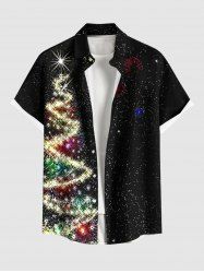 Chemise grande taille à imprimé sapin de Noël scintillant et feux d'artifice, avec poches boutonnées, pour homme - Noir S