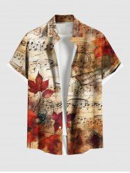 Chemise hawaïenne grande taille à imprimé ombré avec symbole musical et feuille d'érable et poches boutonnées pour homme - Orange 5XL