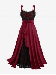 Plus Size Gothic Spider Web Flocking Mesh Lace Trim Asymmetrical Ruffles Hem Tank Dress -  