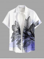 Plus Size Leaf Watercolor Ombre Print Hawaii Button Pocket Shirt For Men -  