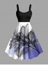 Robe débardeur grande taille à imprimé aquarelle ombré de feuilles hawaïennes, coupe trapèze. - Noir L