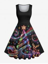 Plus Size Christmas Tree Santa Clause Star Elk Print 1950s Vintage Dress -  