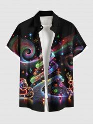 Chemise à boutons et poche pour homme, grande taille, motif sapin de Noël, Père Noël, étoile et cerf - Noir 6XL