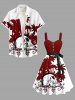Plus Size Skull Coconut Tree Floral Print Buttons Turn Down Collar Hawaii Dress With Belt -  