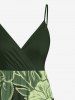 Plus Size Hibiscus Flowers Leaf Print Surplice Hawaii Cami Dress -  