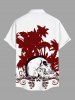 Plus Size Skull Coconut Tree Floral Print Buttons Pocket Hawaii Shirt For Men -  