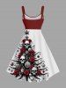 Plus Size Christmas Tree Ball Skulls Rose Flower Spider Web Print Tank Dress -  