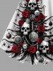 Plus Size Christmas Tree Ball Skulls Rose Flower Spider Web Print Tank Dress -  