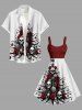 Plus Size Christmas Tree Ball Skulls Rose Flower Spider Web Print Tank Dress -  