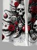 Plus Size Christmas Tree Ball Skulls Rose Flower Spider Web Print Buttons Pocket Shirt For Men -  