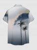Chemise hawaïenne grande taille à imprimé ombré cocotier et nuages, boutons et poches pour homme - Gris Clair 5XL