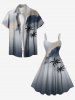 Robe débardeur hawaïenne grande taille à imprimé ombré de nuages et de cocotiers - Gris Clair M