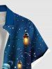 Plus Size Christmas Snowman Snowflake Tree Street Light Print Buttons Pocket Shirt For Men -  