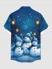 Plus Size Christmas Snowman Snowflake Tree Street Light Print Buttons Pocket Shirt For Men -  