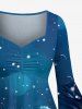 Plus Size Christmas Snowman Snowflake Tree Street Light Print Flare Sleeve Ruched High Low Dress -  
