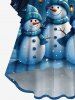 Plus Size Christmas Snowman Snowflake Tree Street Light Print Flare Sleeve Ruched High Low Dress -  