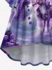 Plus Size Christmas Tree Snowman Elk Ombre Galaxy Print Ruched High Low Asymmetric Dress -  