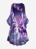 Plus Size Christmas Tree Snowman Elk Ombre Galaxy Print Ruched High Low Asymmetric Dress -  