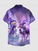 Plus Size Christmas Tree Snowman Elk Ombre Galaxy Print Button Pocket Shirt For Men -  