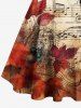 Robe débardeur grande taille à imprimé ombré de symbole musical et de feuille d'érable, boutonnée et coupe trapèze, avec ceinture amovible - Brun Légère 5X