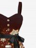 Plus Size Christmas Tree Snowflake House Gingerbread Print Button A Line Dress with Removable Belt -  