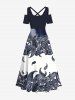 Plus Size Paisley Tie Dye Printed Hawaii Cold Shoulder Crisscross A Line Maxi Dress -  