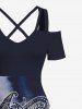 Robe longue hawaïenne grande taille à imprimé cachemire tie-dye et épaules dénudées, coupe trapèze croisée - Noir 6X