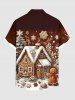 Plus Size Christmas Tree Snowflake House Gingerbread Print Button Pocket Shirt For Men -  