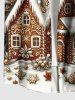 Plus Size Christmas Tree Snowflake House Gingerbread Print Button Pocket Shirt For Men -  