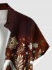 Plus Size Christmas Tree Snowflake House Gingerbread Print Button Pocket Shirt For Men -  