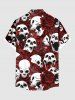 Chemise boutonnée à poche pour homme avec imprimé crânes, roses, fleurs et toiles d'araignée - Rouge M