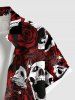 Chemise boutonnée à poche pour homme avec imprimé crânes, roses, fleurs et toiles d'araignée - Rouge M