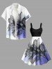 Robe débardeur grande taille à imprimé aquarelle ombré de feuilles hawaïennes, coupe trapèze. - Noir L