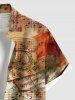 Chemise hawaïenne grande taille à imprimé ombré avec symbole musical et feuille d'érable et poches boutonnées pour homme - Orange XL