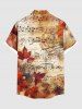 Chemise hawaïenne grande taille à imprimé ombré avec symbole musical et feuille d'érable et poches boutonnées pour homme - Orange 5XL