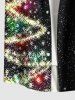 Plus Size Glitter Christmas Tree Light Fireworks Print Button Pocket Shirt For Men -  