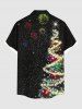 Plus Size Glitter Christmas Tree Light Fireworks Print Button Pocket Shirt For Men -  